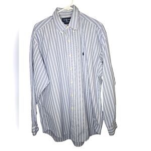 Ralph Lauren Blake Blue and White Vertical Striped Button Down Dress Shirt Large